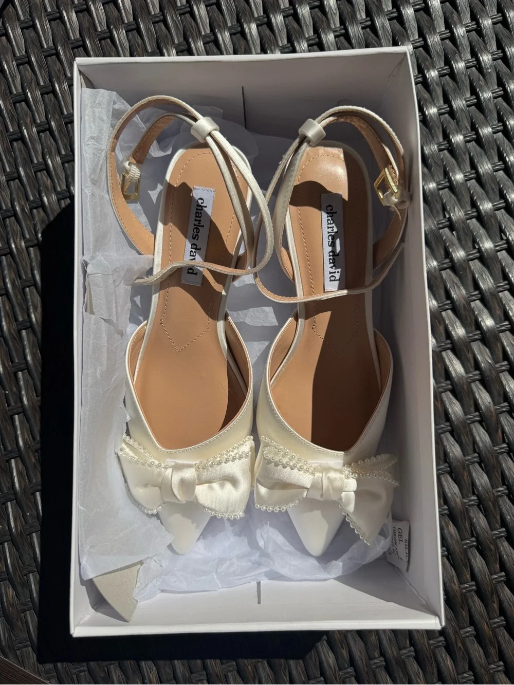 Charles by Charles David Ivory Pointed Toe Bow Slingback Pumps style ASTRA